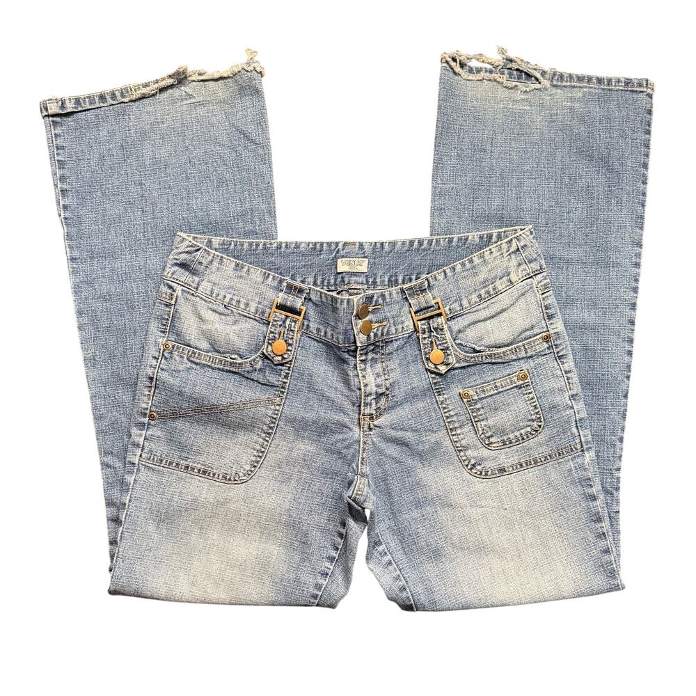 Venus USA Vintage Y2K Flare Jeans Distressed Low Rise Denim Blue Pants Size 7/8
